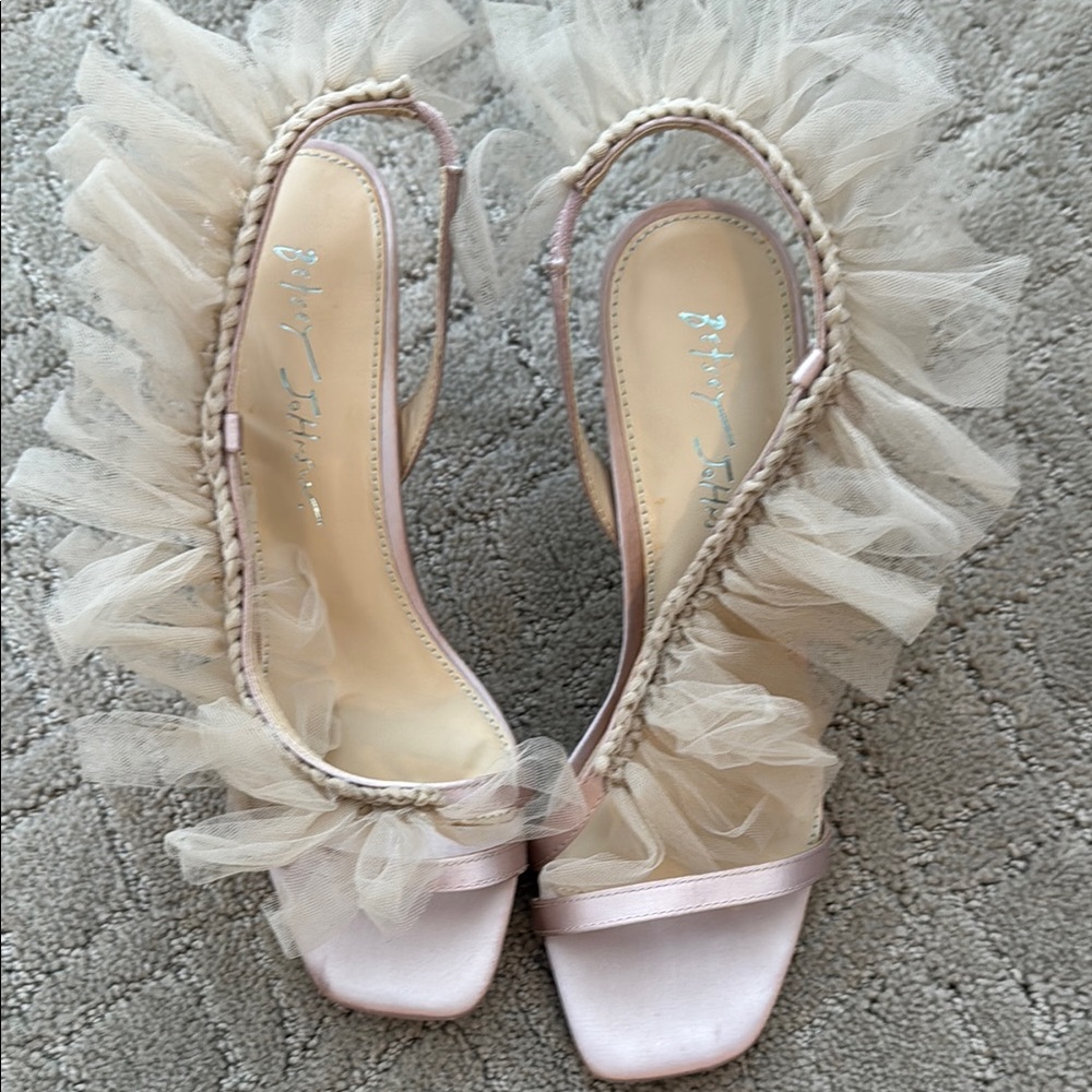 Betsey Johnson Beige / Soft Pink Ruffle Slingback Heels